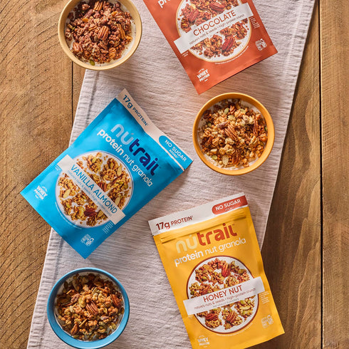 17g Pack, 8 oz. 3 Count NuTrail Protein Nut Granola Cereal, Variety No Sugar Added, Keto, Low Carb, Gluten Free, Grain