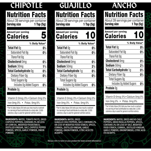 HERDEZ Pepper Paste Trio - Chipotle, Guajillo, Ancho & Pasilla - 7oz Squeeze Pouch
