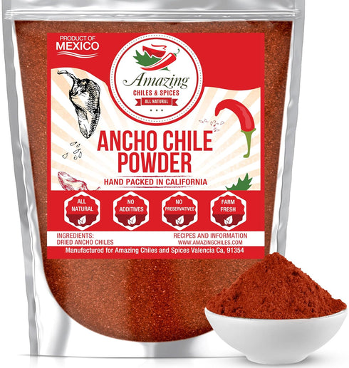 Ancho Chile Pepper Powder Ground (4oz), Natural and Premium, Great for Recipes Like Mexican Mole, Mild to Medium Heat