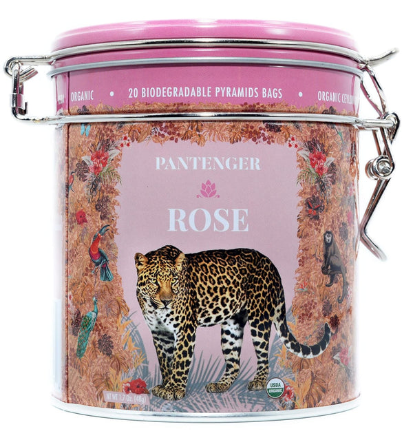 Rose Tea Bags, 20 XL Pyramid Sachets, Organic Moroccan Rose Petals and Ceylon OP Black Tea Blend