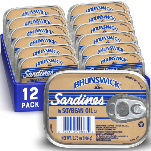 Brunswick Wild Caught Sardines in Soybean Oil, 3.75 oz Can (Pack of