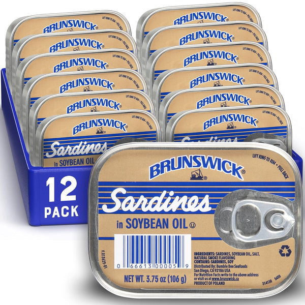 Brunswick Wild Caught Sardines in Soybean Oil, 3.75 oz Can (Pack of