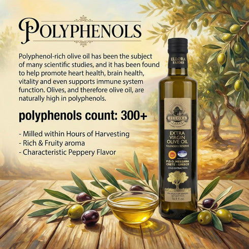 17 oz Ellora Farms, Greek Extra Virgin Olive Oil, Single Estate PDO Messara, Greece, Non GMO, cold-pressed, Polyphenol
