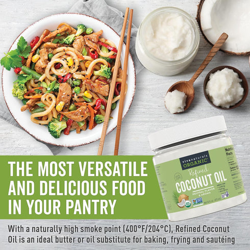 Viva Naturals Refined Coconut Oil, 16 Fl Oz Expeller-Pressed Organic Oil for Cooking and Baking