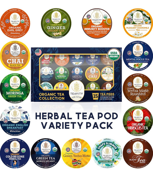 Organic Tea Pods Variety Pack - Assorted Sampler Pack Compatible for Keurig