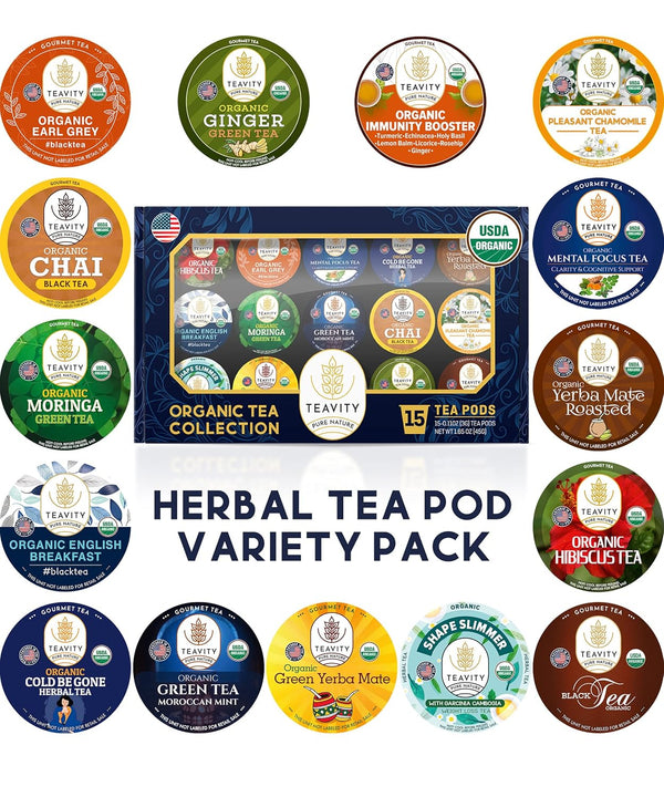 Organic Tea Pods Variety Pack - Assorted Sampler Pack Compatible for Keurig