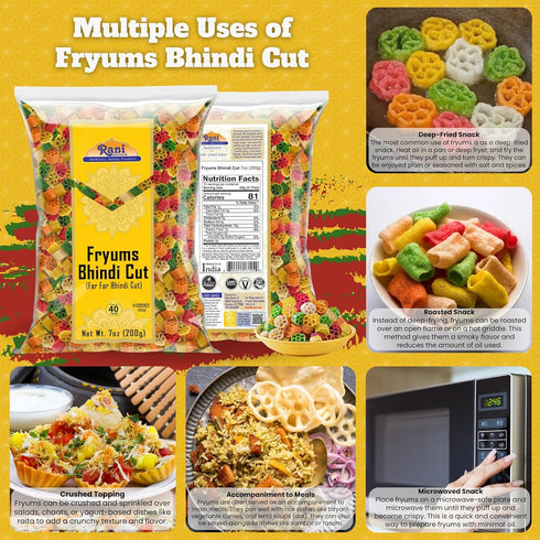 Rani Far Far/Fryums (Wheat & Tapioca Pellet) Bhindi Shape 7oz (200g) - Vegan, Kosher, Uncooked Snack