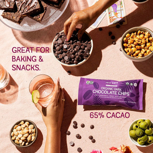 65% 3 8 Oz Just Date Organic Date Sweetened Dark Chocolate Chips / Cacao / Vegan / No Sugar Added / Only Ingredients /