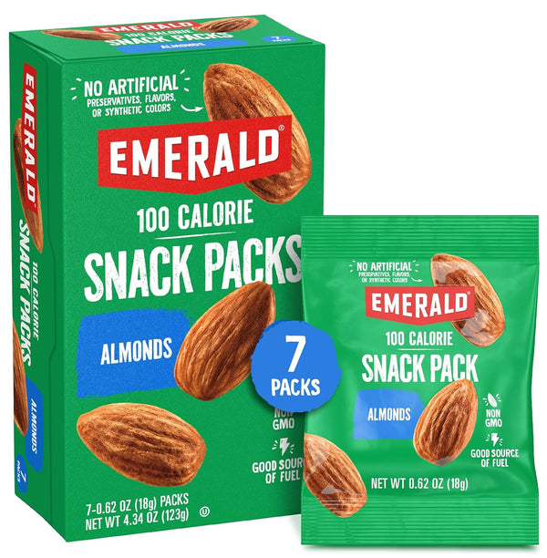 Emerald Nuts Whole Almonds 7ct (1-Pack), 100-Calorie Individual Packs, Kosher Certified, Non-GMO,