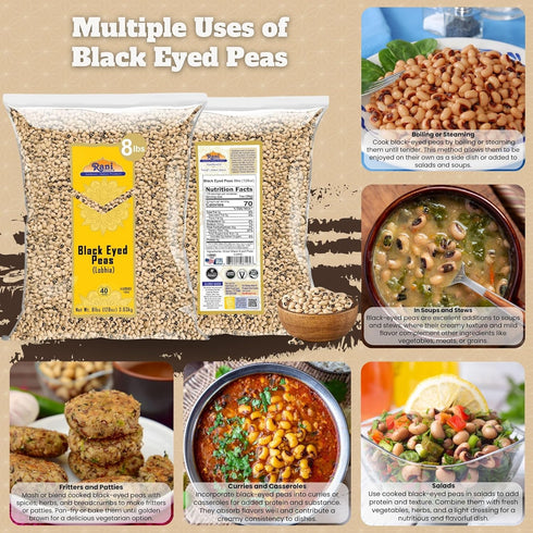 128oz (8lbs) 3.63kg Rani Black Eyed Peas, Dried Cowpeas (Lobhia) Bulk ~ All Natural | Vegan | Kosher | Gluten Friendly