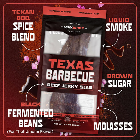 44 4 OZ (1 Pack) MaxJerky Texas Barbecue Beef Jerky Uncut Slab, Grams of Protein
