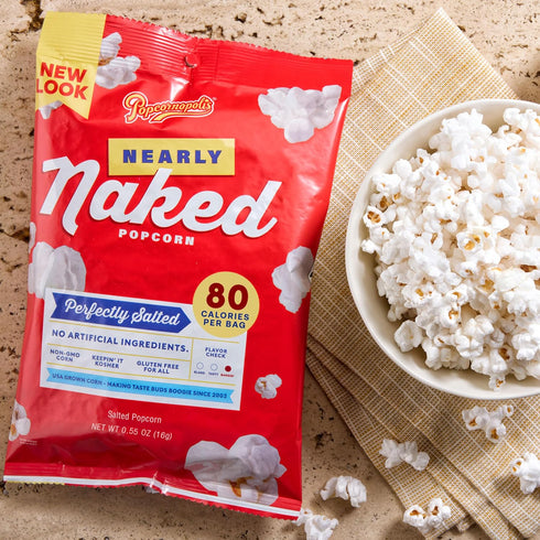Multipack 24PK, Popcornopolis Nearly Naked Popcorn Perfectly Salted Gourmet Popcorn, NonGMO, GlutenFree, Lunchbox Ready