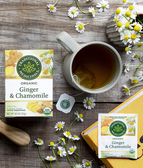 (Pack 1) 16 Traditional Medicinals Organic Ginger & Chamomile Herbal Tea, Relieves Occasional Indigestion or Nausea