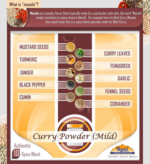 Rani Curry Powder Mild, 10-Spice Authentic Indian Blend, 3oz (85g) PET Jar, All Natural, Salt-Free, Vegan