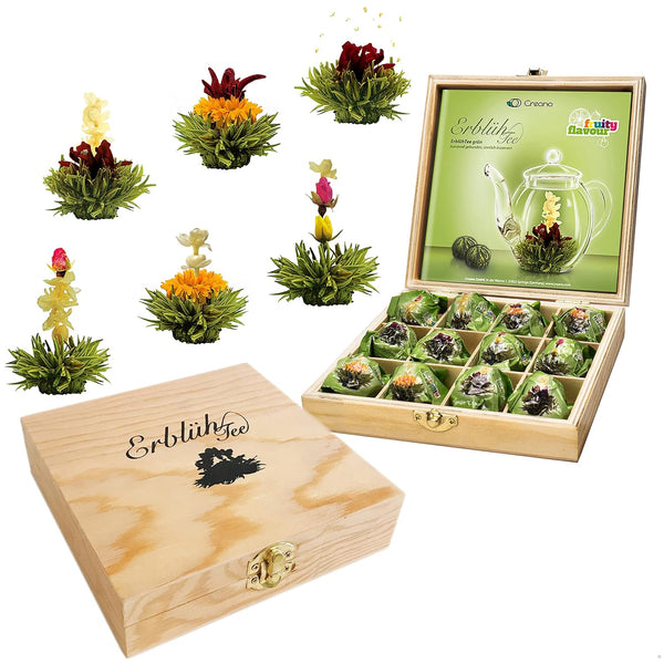 Creano Flowering Abloom Tea - Blooming Gift Set in Stylish Wooden Box,