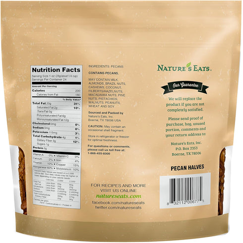 24 Nature's Eats Pecan Halves Natural, Ounce