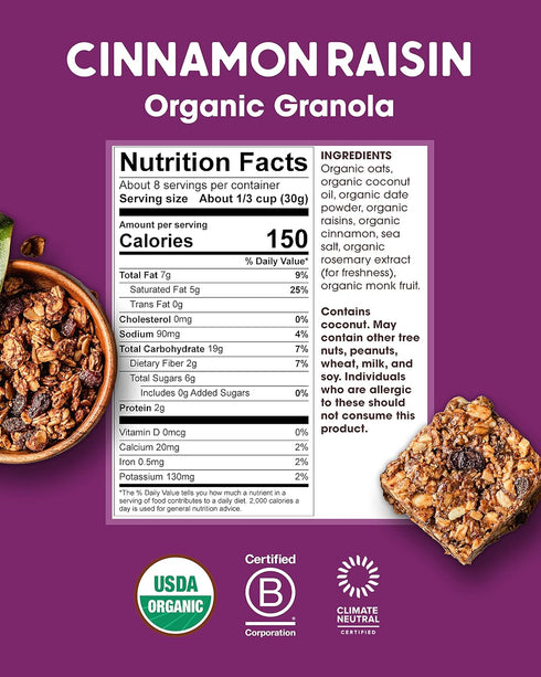(Cinnammon 1 Pack) Alter Eco Cinnamon Raisin Granola, Healthy, Organic Breakfast & Snack, Naturally Sweetened