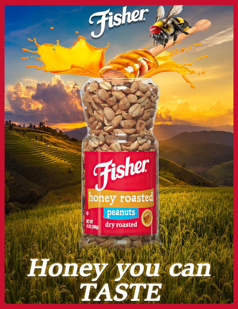 14 100% Fisher Snack Honey Roasted Dry Roasted Peanuts, Ounces, Made with Real Honey, Recyclable