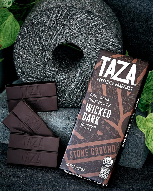 95% Pack 2.5 oz (4 count), Taza Chocolate Organic Wicked Dark Dark Bar Variety Bundle, Vegan