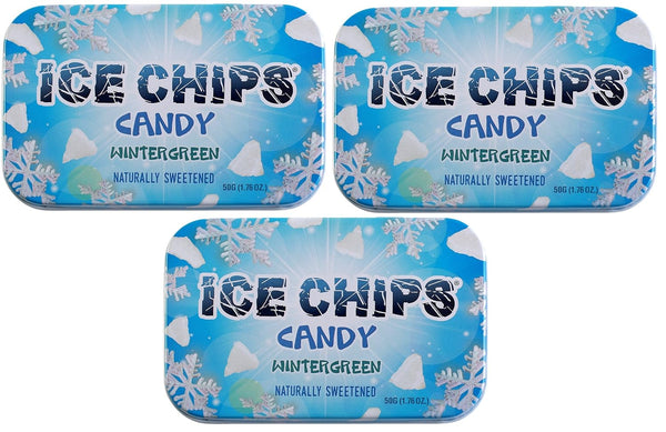 ICE CHIPS Xylitol Candy Tins 5.28 oz Total - Wintergreen, 3 Pack, Includes BAND as shown