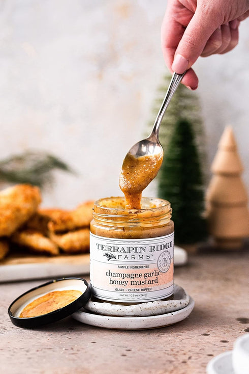 10.5 Terrapin Ridge Farms Champagne Garlic Honey Mustard Gourmet Spread and Glaze One Ounce Jar