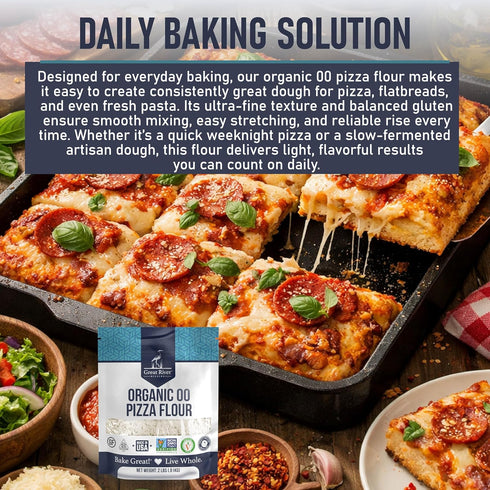 00 2 Lb Great River Milling Organic Pizza Flour | Ultra-Fine Neapolitan Style Flour for Pizza Dough, Bread & Pasta |