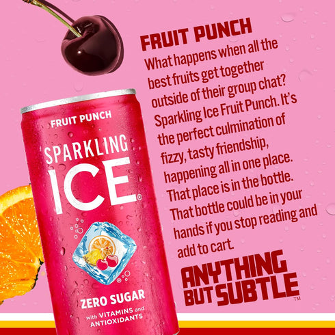 7.5 oz (Pack 10) Sparkling Ice Fruit Punch Sparkling Water, with Antioxidants and Vitamins, Zero Sugar, fl Mini Cans