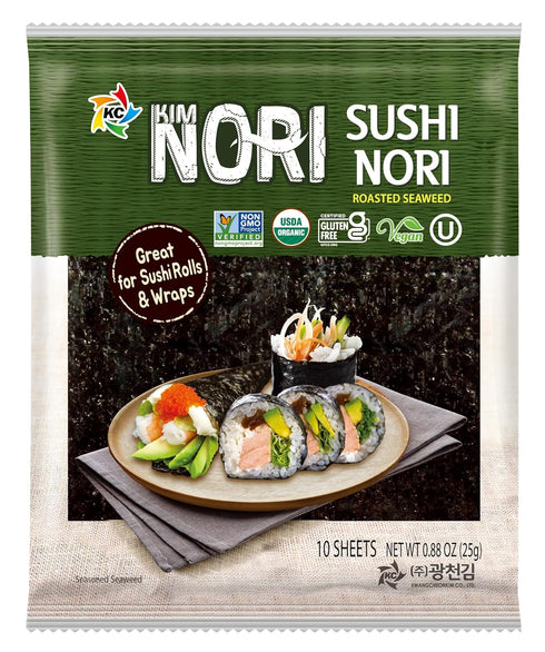 KIMNORI Sushi Nori Seaweed Sheets – 10 Full Size USDA Organic Yaki Roasted Rolls Wraps Snack 100% Natural Laver Gluten