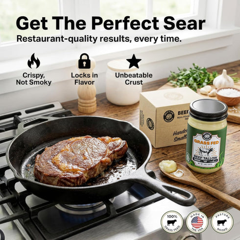 100% 30 14 Pure Grass Fed Beef Tallow for Cooking Clean Non-Seed Oil Cooking Fat - Keto and Paleo Diet Friendly Perfect