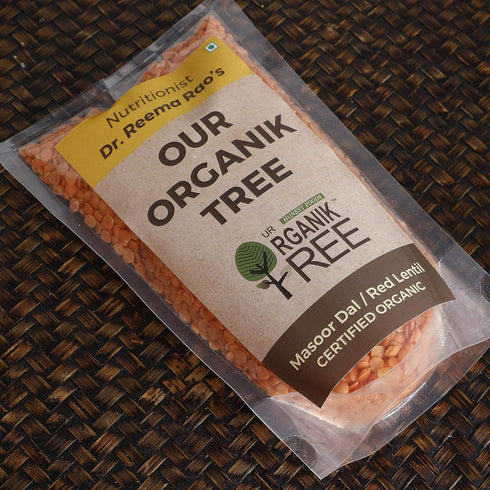 Our Organik Tree 100 500 (17.64 OZ) % organic Masoor Dal / Red Lentil Gms
