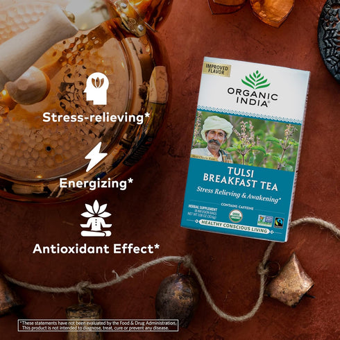 Immune 18 6 Pack ORGANIC INDIA Tulsi Breakfast Herbal Tea - Black Tea, Holy Basil, Relieve Stress & Energize, Support