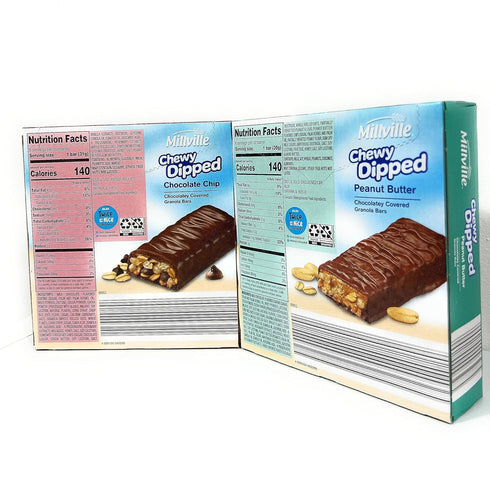 Millville Chewy Dipped 6.3oz 180g (Pack Two Flavors Chocolaty Covered Granola Bars Combo Bundle of Four)