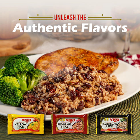 Pack, 8oz Pack 3 Vigo Authentic Rice Variety Low Fat, of (Saffron Yellow Rice, Red Beans & Rice, and Black Beans
