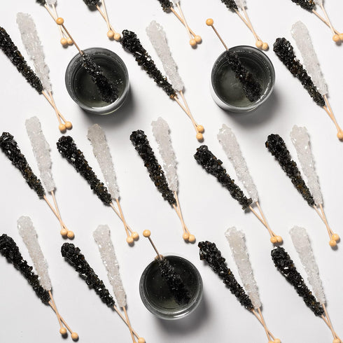 24 Black and White Rock Candy Sugar Sticks - Individually Wrapped Candy - Black Cherry & Original Sugar Flavored