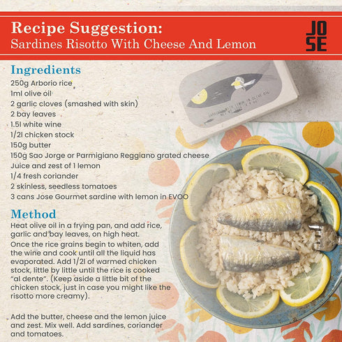3, 125g Pack 3 Canned Sardines with Lemon and Olive Oil by Jose Gourmet, Wild Caught Portuguese Sardines, Canned Fish