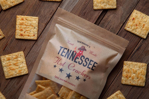 4 pack. (6oz Sherman's Tennessee Hot Crackers, Original. each), Spicy Snack Crackers.