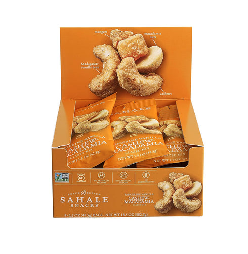 1.5 (Pack 9) Sahale Snacks Tangerine Vanilla Cashew Macadamia Glazed Mix, Ounces
