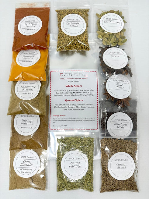 12 Set: Authentic Indian Spice Spice Assorted Spices, Herbs, and Seasonings