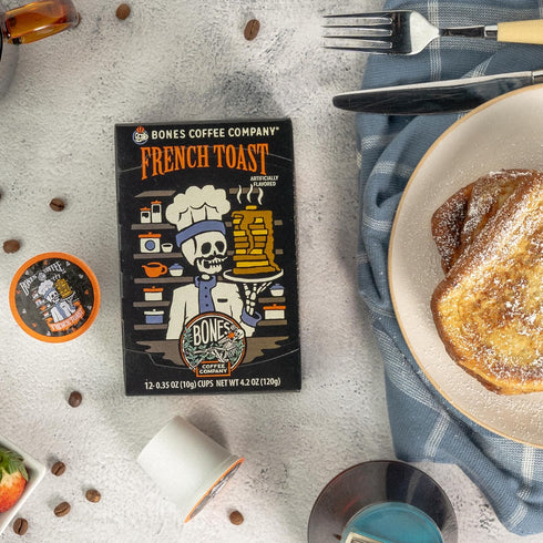 Bones Coffee Company Flavored Coffee Bones Cups French Toast, 12ct Single-Serve Coffee Pods for Keurig Coffee Maker
