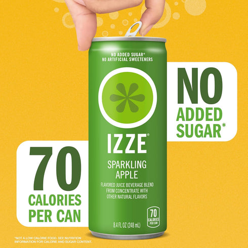 8.4 OZ, 24 IZZE Sparkling Water Juice Beverage Blend, Apple, No Sugar Added, FL Cans
