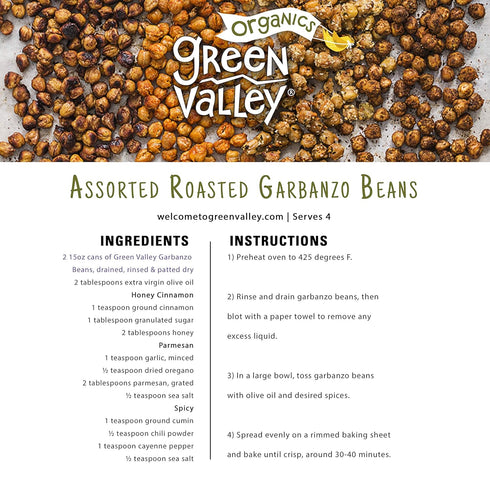 15.5 oz (Pack 4) Green Valley Organics Garbanzo Beans | Certified Organic | Delicious Mildy Nutty & Savory Flavor |