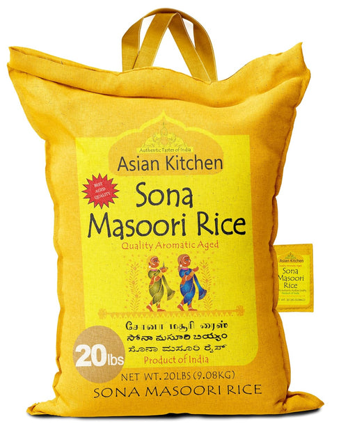 Asian Kitchen White Sona Masoori Aged Rice 20-Pound Bag, 20lbs (9.08kg) Short