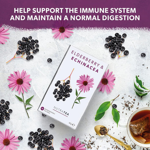 Nutra Tea - Elderberry & Echinacea Tea, Immunity Herbal Tea with 40 Tea Bags, 2 Pack