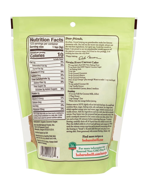 13oz (Pack 1) Bob's Red Mill Organic Coconut Sugar, of - Non GMO, Vegan, Paleo Friendly, Kosher