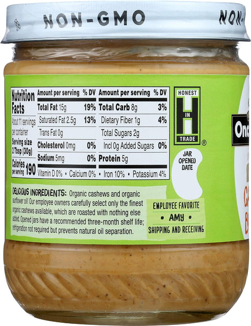 12oz- Once Again Organic Creamy Cashew Butter, Unsweetened - USDA Organic, Gluten free Certified, Vegan, Kosher, Peanut