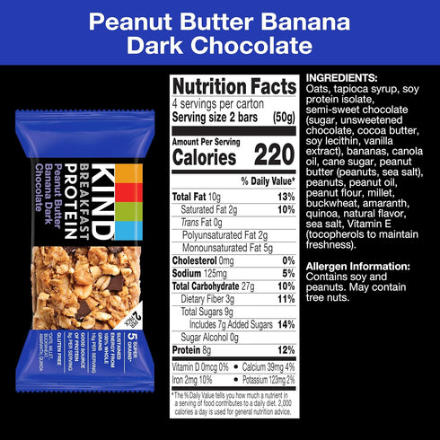 8g 32 Count KIND Breakfast Protein Bars, Peanut Butter Banana Dark Chocolate, Healthy Snacks, Gluten Free, Protein