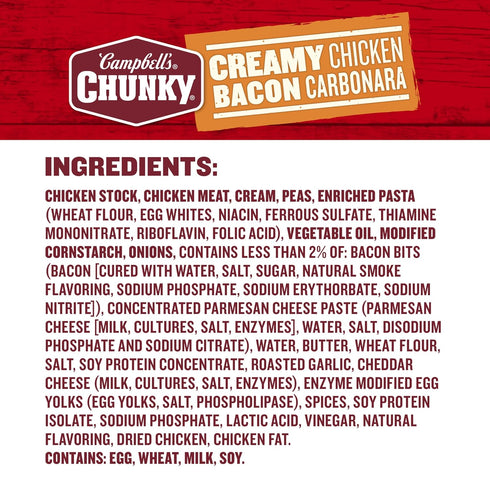 18.8 oz (12 Pack) Campbell's Chunky Creamy Chicken Bacon Carbonara Soup, Can