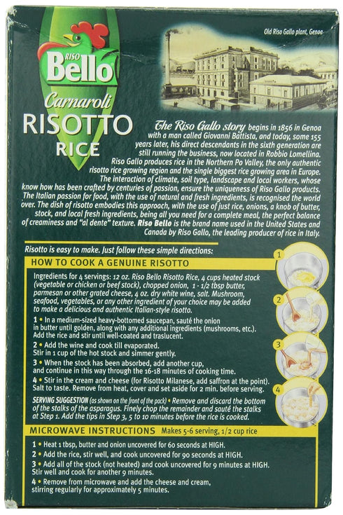 Riso Bello 17.5-Ounce (Pack 6) Carnaroli Risotto Rice, Boxes