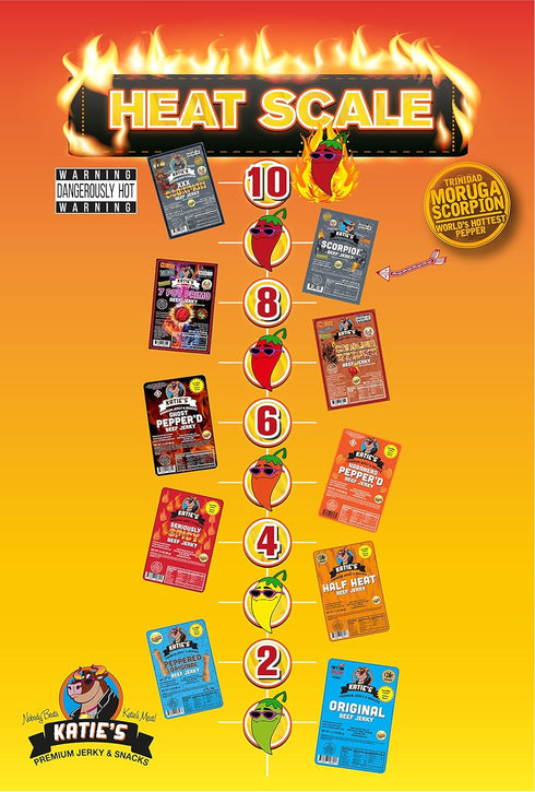 7 Katie's Beef Jerky - Pot Primo Hot & Spicy Beef Jerky, Premium quality meat snack, No Preservatives, Nitrites, or MSG