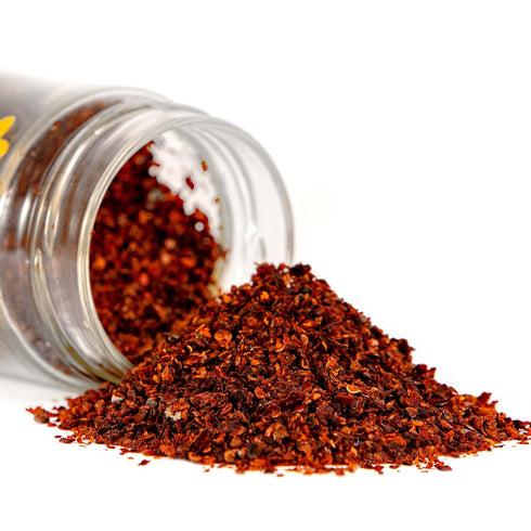 (3.5oz Sheffa Aleppo Pepper Flakes SALT Free Powder Seasoning spice Glass Jar) Mediterranean spices for cooking